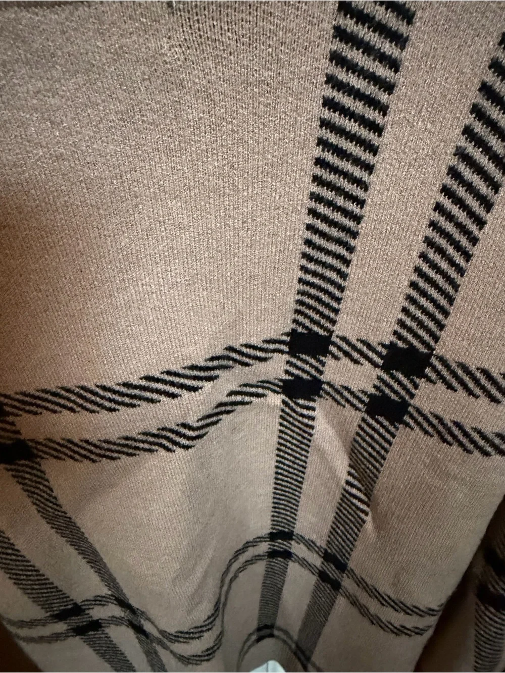 Beige Plaid Crewneck Sweater - Women